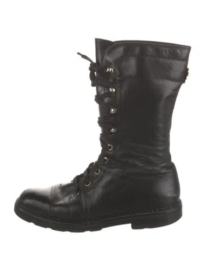 Pre-owned Versus Vintage Leather Combat Boots In Black