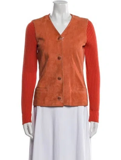 Pre-owned Versus Vintage Leather Jacket In Orange