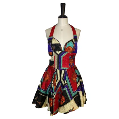 Pre-owned Versus Vintage  Gianni Versace Masque Matelassé Mini Halter Dress 1992 It42 In Black
