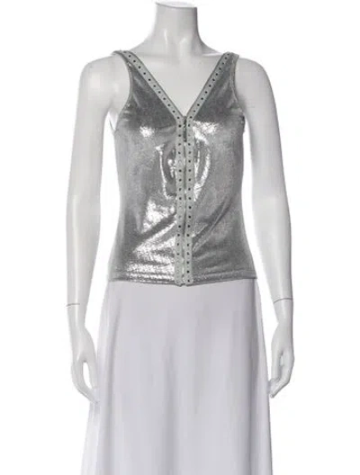 Pre-owned Versus Vintage V-neck Top In Silver