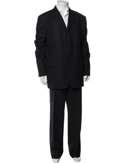 Pre-owned Versus Virgin Wool Striped Two-piece Suit In Black