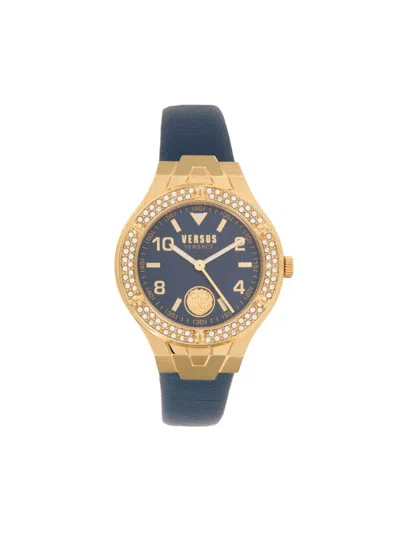 Versus Vittoria Crystal 38mm Stainless Steel Ion-plated Yellow Gold & Leather Quartz Watch