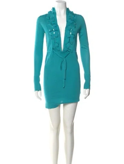 Pre-owned Versus V-neck Mini Dress In Blue