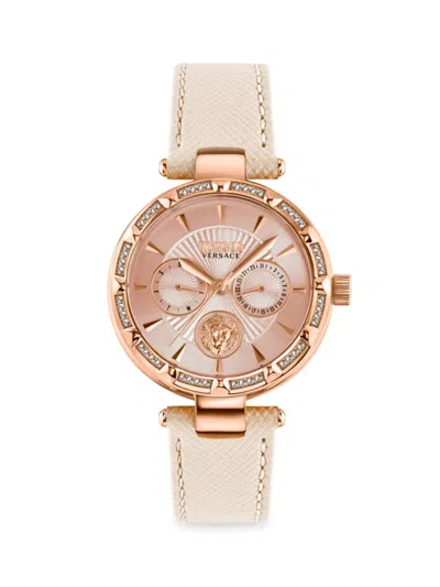 Versus Women's 36mm Swarovski Crystal, Stainless Steel & Leather Strap Watch In Rose Gold