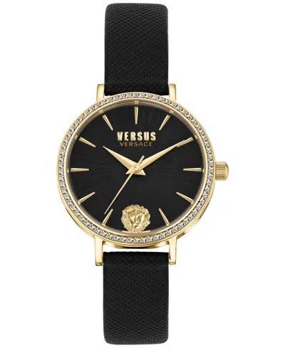 Versus Women's Mar Vista Black Leather Strap Watch 34mm In Gold