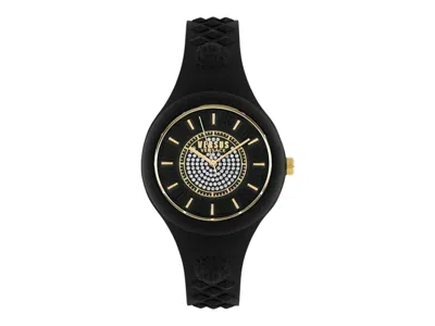 Pre-owned Versus Women's  Versace Fire Island Crystal Strap Vspoq1n21 Watch In Stainless Steel In Silver
