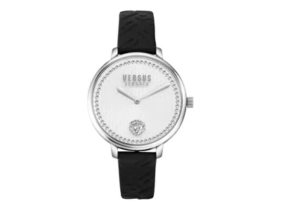 Pre-owned Versus Women's  Versace Versace La Villette Crystal Leather Watch Vsp1s3121 In Stainless Steel