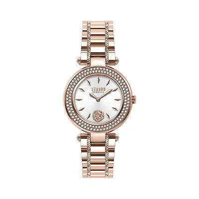 Pre-owned Versus Womens Wristwatch  By Versace Bricklane Vsp716521 Steel Gold Rose White