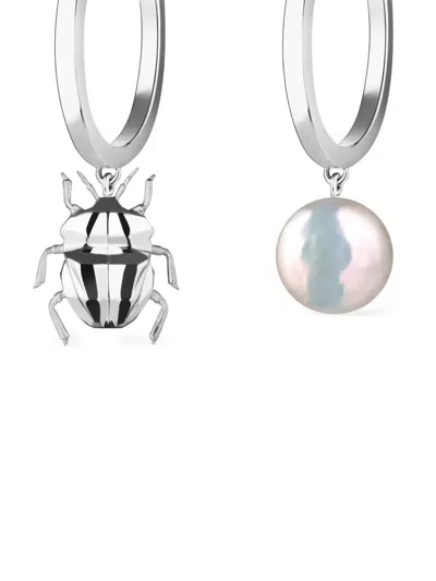 Vertigo Asymmetric Bug Earrings In Silver