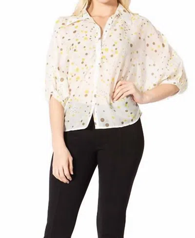 Vertigo Paris Printed Puff Sleeve Blouse In Oyster/bark/citron In White