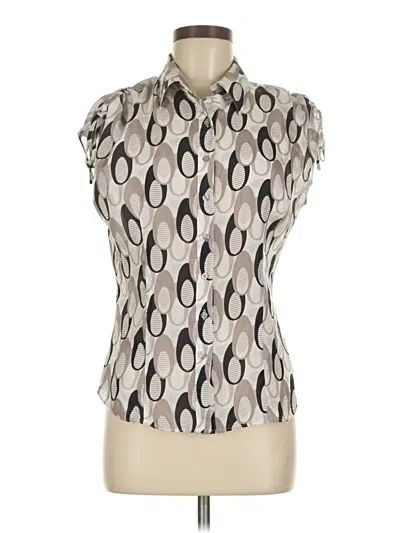 Pre-owned Vertigo Paris Short Sleeve Silk Top Silver Print Pattern Keyhole Neckline Tops