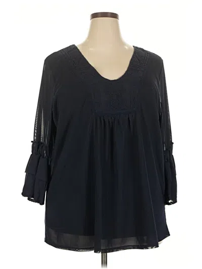 Pre-owned Verve Ami 3/4 Sleeve Blouse In Black