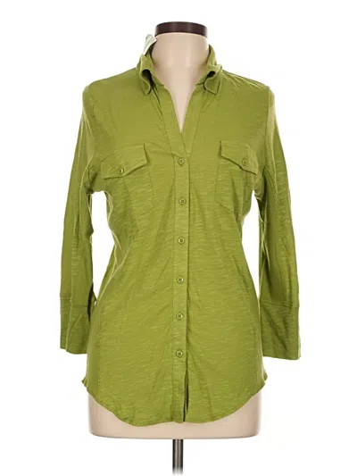 Pre-owned Verve Ami 3/4 Sleeve Button Down Shirt In Green