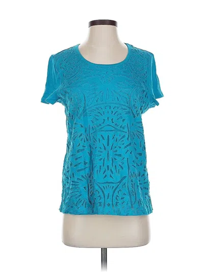 Pre-owned Verve Ami Short Sleeve Top Teal Scoop Neck Tops In Blue