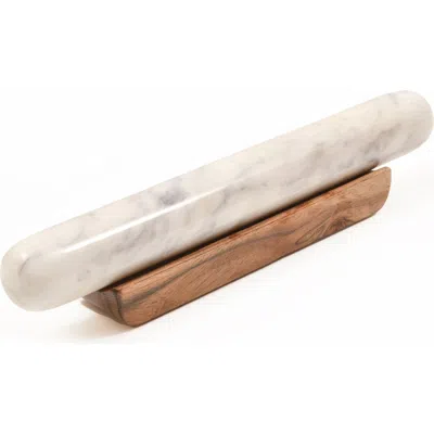 Verve Culture Marble Rolling Pin & Wood Base In Brown