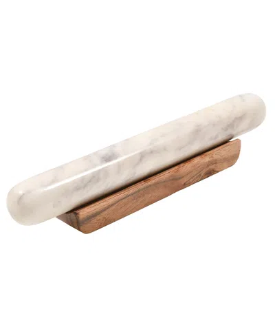 Verve Culture Marble Rolling Pin On Wood Base In White