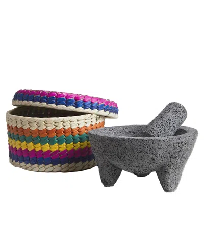 Verve Culture Molcajete In Tortila Basket In Multi