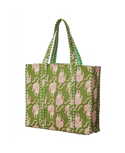 Verve Culture Quilted Feline Tote In Green
