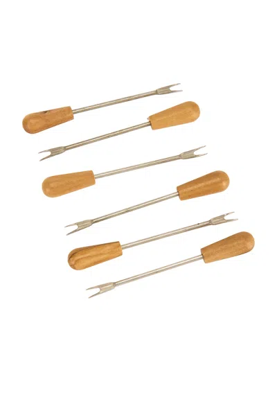 Verve Culture Set Of 6 Olivewood Aperitivo Forks In Brown
