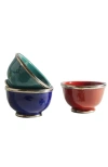 Verve Culture Set Of Moroccan Glazed Bowls With Berber Silver Trim In Multicolor