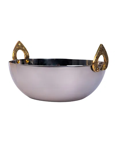Verve Culture Stainless Steel Handi Serving Bowl With Brass Handles In Gray