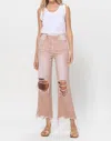Vervet By Flying Monkey 90's Vintage Crop Flare Jean In Brown In Pink