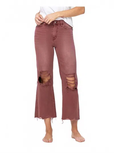 Vervet By Flying Monkey 90's Vintage Crop Flare Jeans In Russet Brown In White