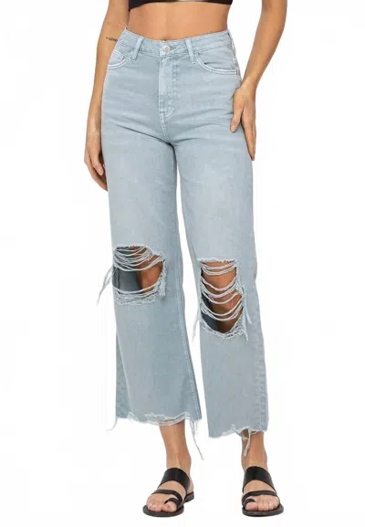 Vervet By Flying Monkey 90's Vintage Crop Flare With Distressing Jeans In Mallard Green In Blue