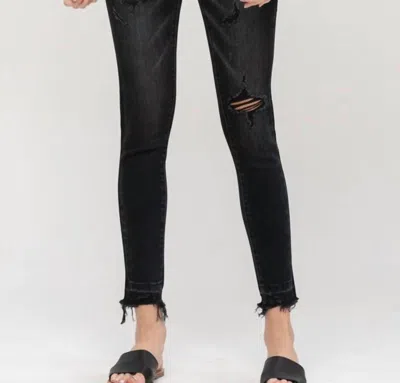 Vervet By Flying Monkey Amber Mid Rise Distressed Ankle Skinny Jean In Black In Grey