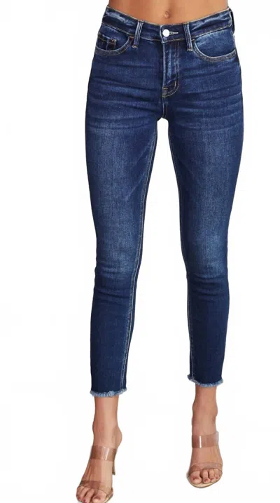 Vervet By Flying Monkey Amber Mid-rise Raw Hem Crop Skinny Jean In Dark Denim Wash In Blue