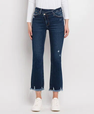 Vervet By Flying Monkey Bella High Rise Crossover Waist Kick Flare Jeans In Dark Wash In Blue