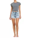 Vervet By Flying Monkey Blu Bay High Rise Single Cuff Denim Shorts In Light Wash In Blue