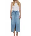 Vervet By Flying Monkey Claudia Criss Cross Midi Skirt In Denim In Blue