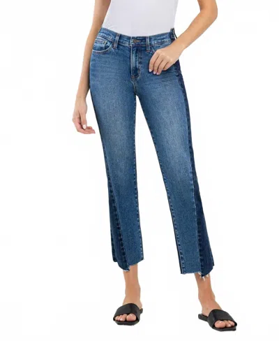 Vervet By Flying Monkey Color Block Crop Straight Jeans In Immaculately In Blue