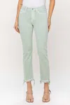 Vervet By Flying Monkey Mid Rise Crop Straight Jeans In Mint In Green