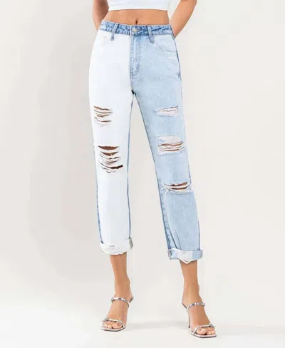 Vervet By Flying Monkey Distressed Colorblock Mom Jeans In Blue