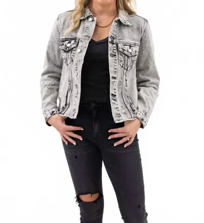 Vervet By Flying Monkey Distressed Crop Denim Jacket In Black Acid Wash In Multi