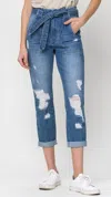 Vervet By Flying Monkey Emma Cropped Jeans In Denim In Blue