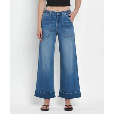 Vervet By Flying Monkey Enviably High Rise Double Cuffed Baggy Wide Jeans In Blue