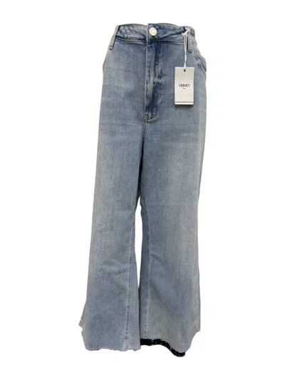 Vervet By Flying Monkey Frayed Bottom Wide Leg Jeans In Light Washed Denim In Blue
