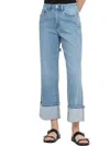 Vervet By Flying Monkey Super High Rise Cuffed Baggy Straight Jeans In Light Wash In Multi
