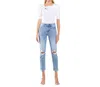 Vervet By Flying Monkey Gabby Mid Rise Distressed Crop Straight Jeans In Medium Wash In Multi