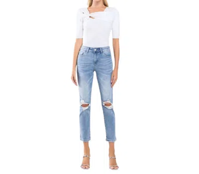 Vervet By Flying Monkey Gabby Mid Rise Distressed Crop Straight Jeans In Medium Wash In Multi