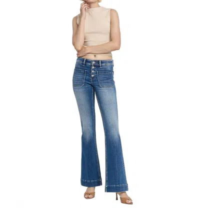 Vervet By Flying Monkey Gleefully Mid Rise Trouser Hem Flare Jeans - Plus In Medium Wash In Multi