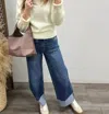 Vervet By Flying Monkey High Rise A Line Cuffed Hem Wide Leg Jeans In Mid Blue In Brown