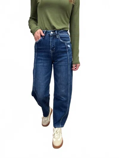Vervet By Flying Monkey High Rise Barrel Jeans In Dark Wash In Blue