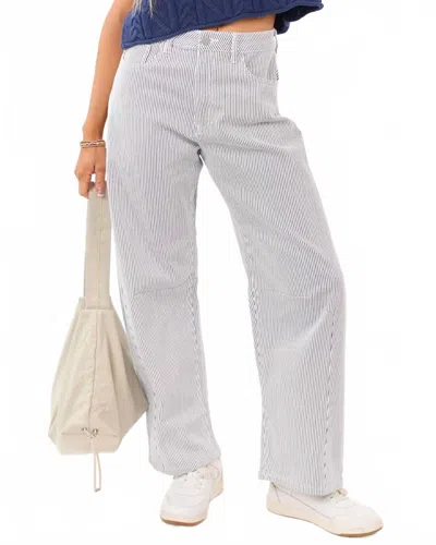Vervet By Flying Monkey High Rise Barrel Leg Stripe Jean In Off White