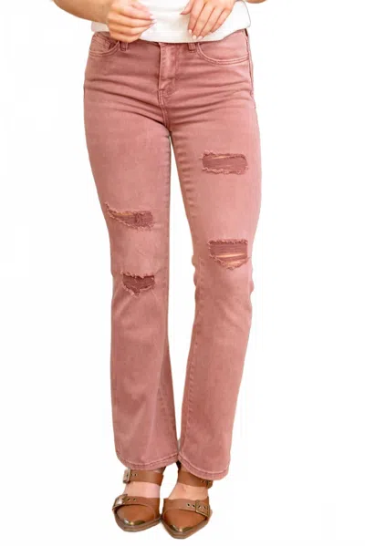 Vervet By Flying Monkey High Rise Bootcut Jeans In Dusty Rose In Pink