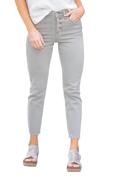 Vervet By Flying Monkey High Rise Button Up Slim Straight Jeans In Maeve In Gray