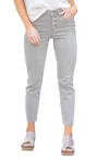 Vervet By Flying Monkey High Rise Button Up Slim Straight Jeans In Maeve In Multi